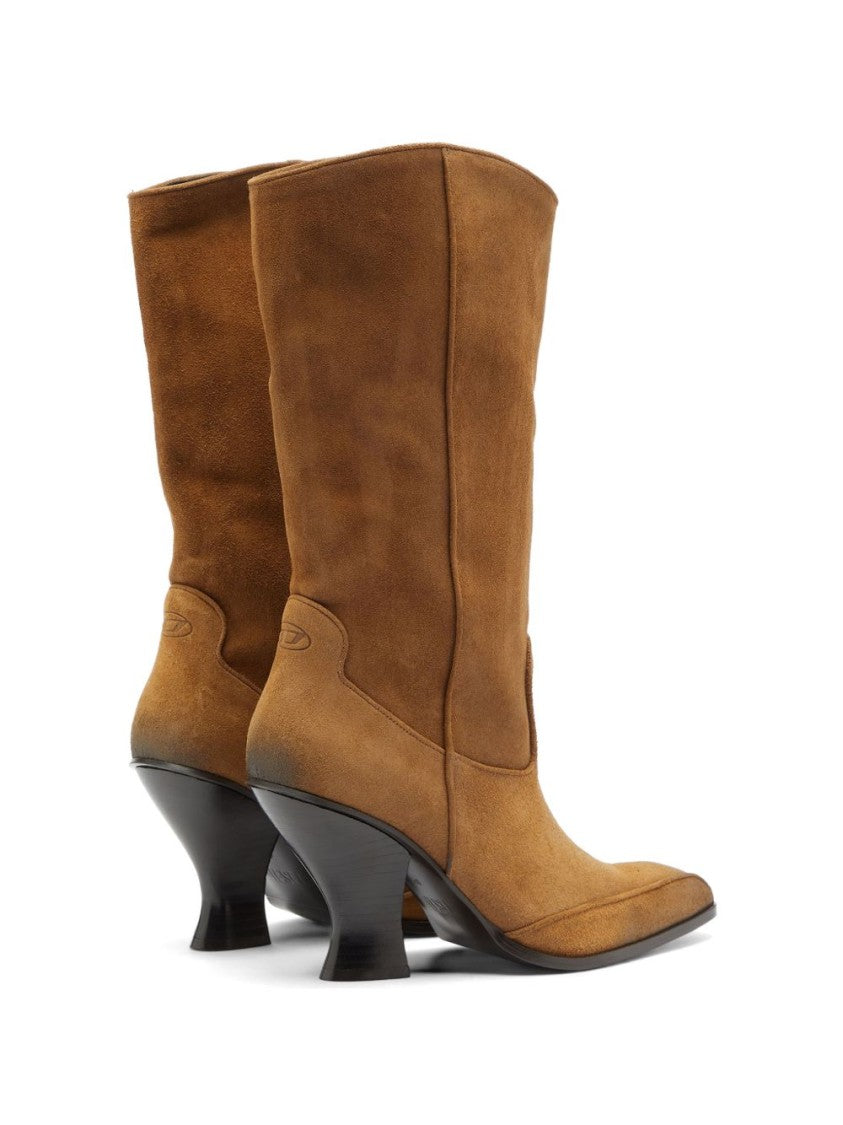 Diesel Mid-Calf Boots With Sculptural Flared Heel And Pointed Toe