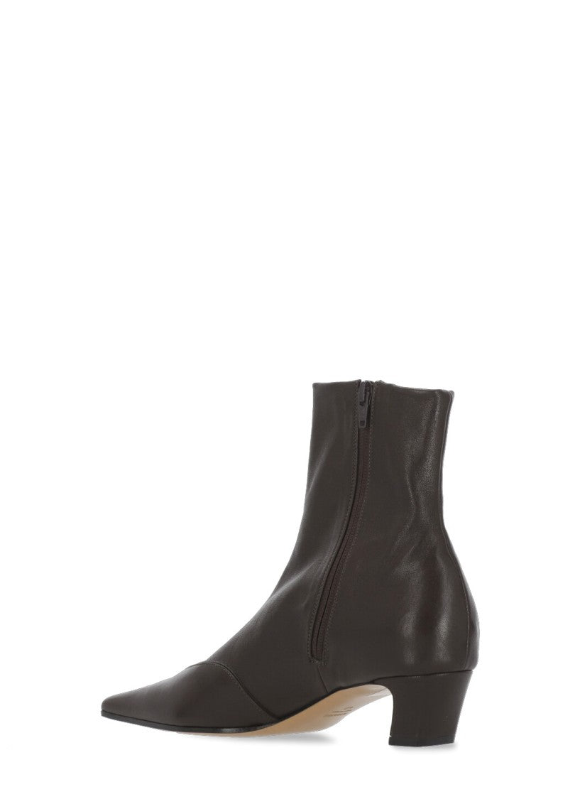 Khaite Brown Leather Ankle Boots With Squared Toe