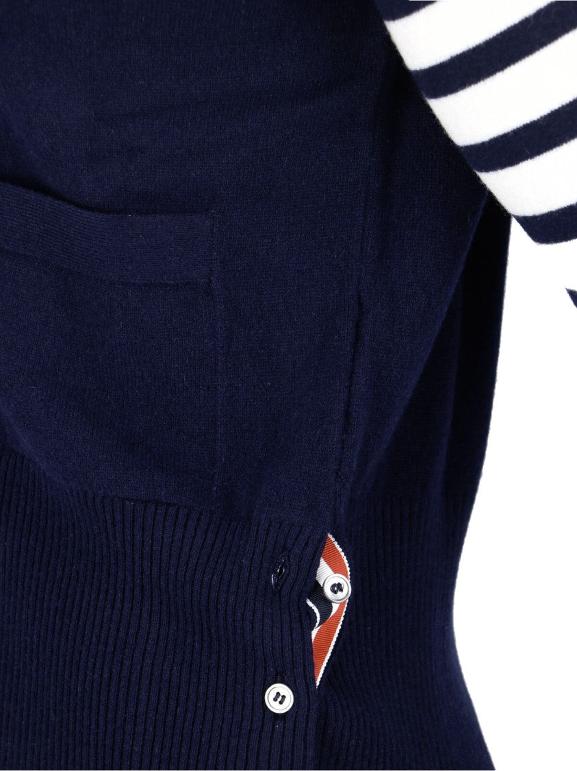 Thom Browne Navy Cashmere Cardigan With V-Neckline