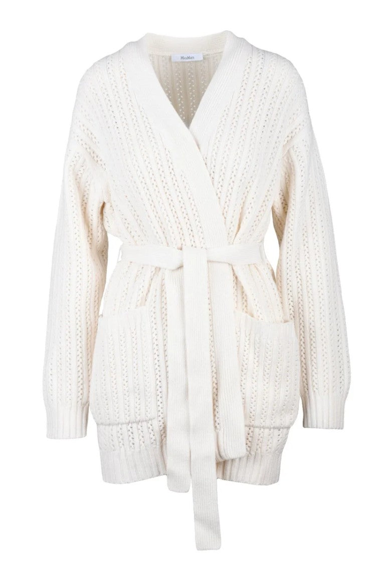 Max Mara Long Cardigan In Wool And Cashmere - White