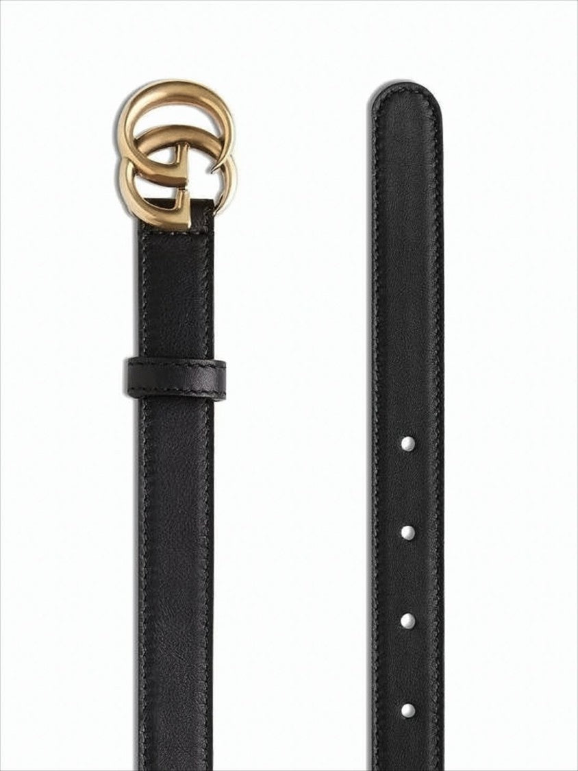 Gucci Narrow Leather Belt With Gold-Tone Double G Buckle