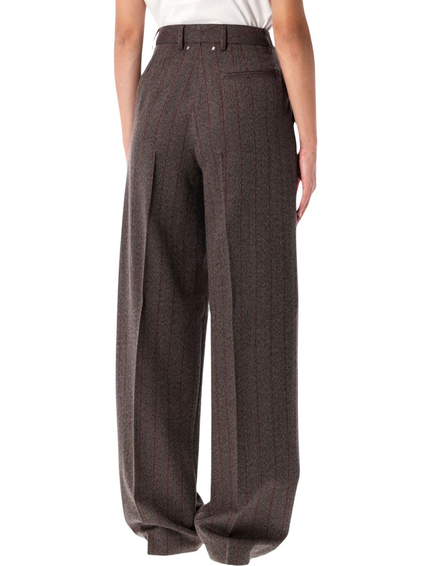 Golden Goose Brown Pinstripe Wool Wide-Leg Trousers