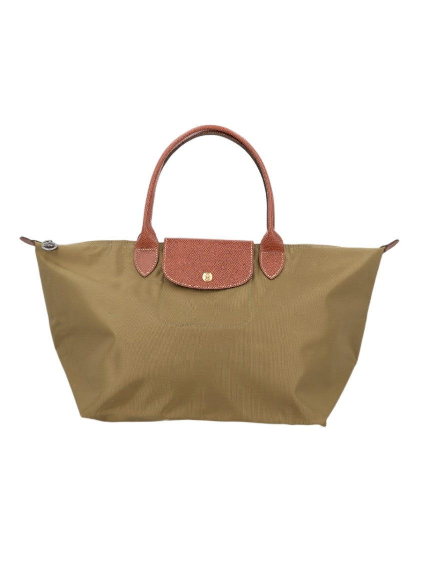 Longchamp Rectangular Tote Bag In Olive With Leather Accents