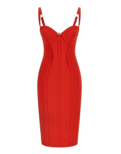 Elisabetta Franchi Structured Corset Sheath Dress With Gold Hardware