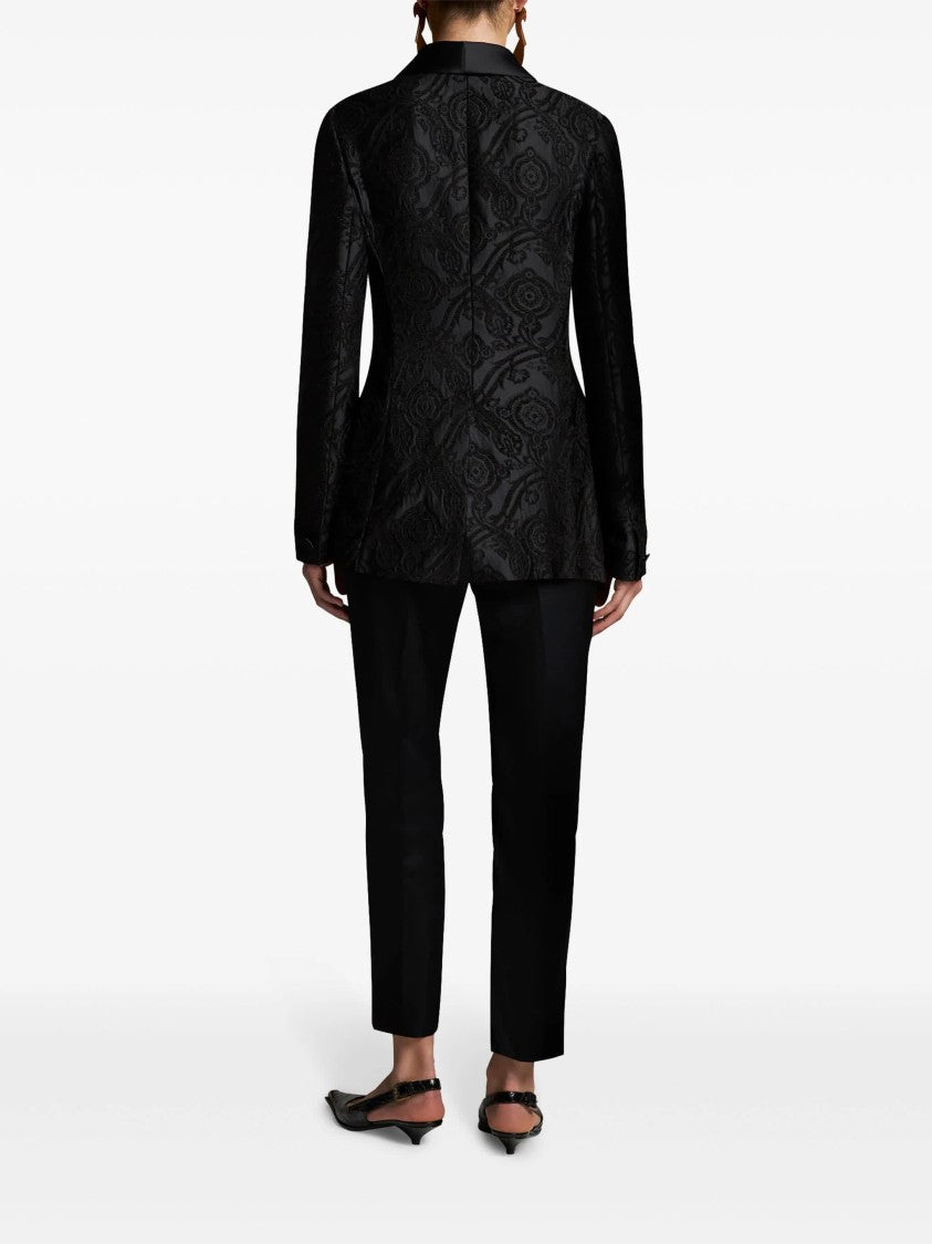 Etro Black Jacquard Paisley Shawl Lapel Blazer