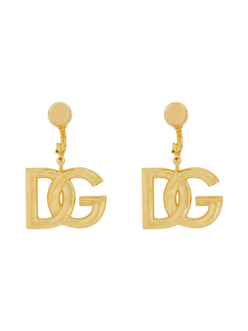 Dolce & Gabbana Gold-Tone Dangling Logo Earrings With Polished Finish