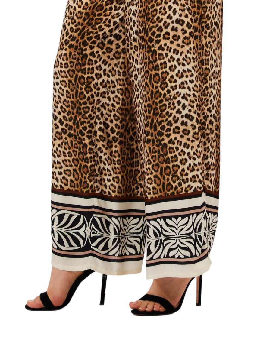 Liu Jo Brown Leopard Print Wide-Leg Pants