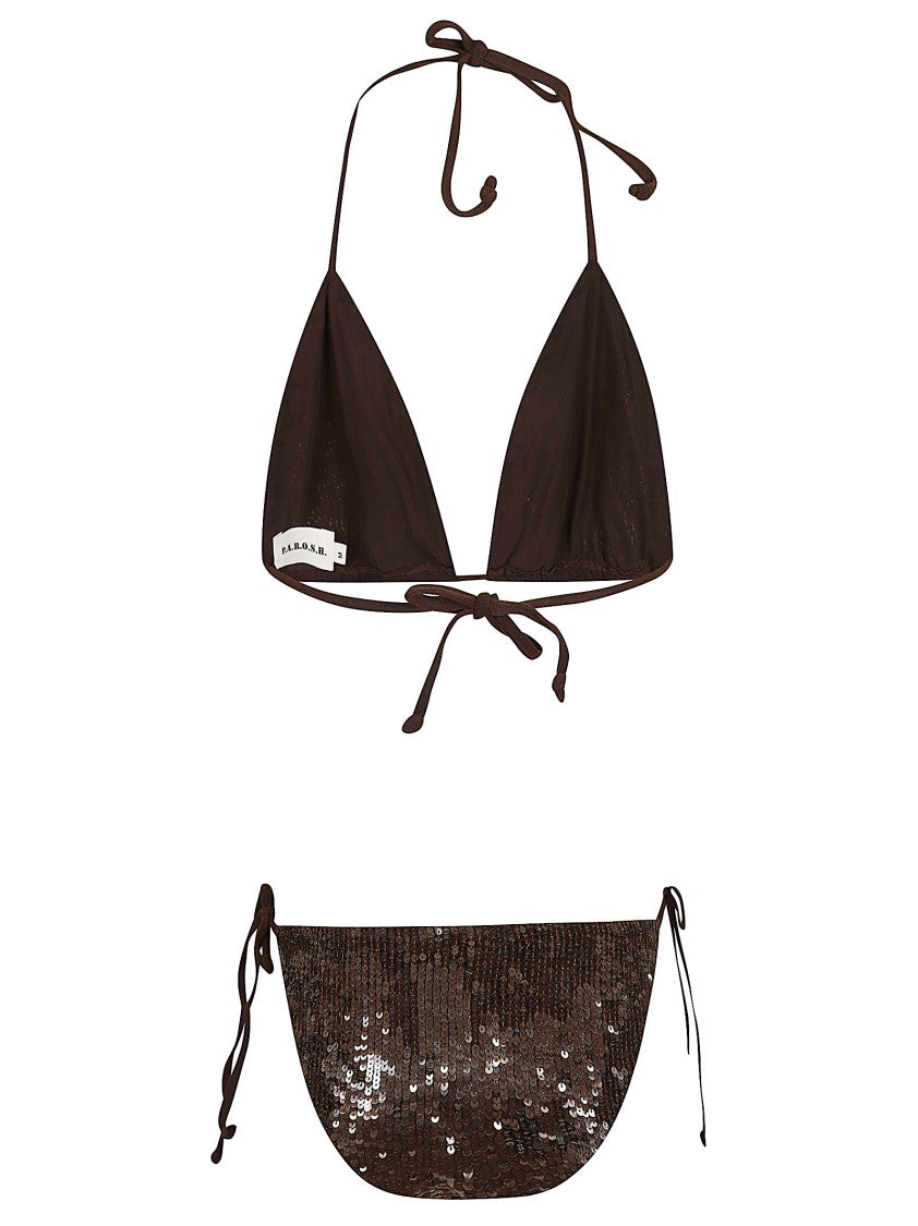 Parosh Micro-Sequin Brown Bikini With Adjustable Sliding Triangle Cups