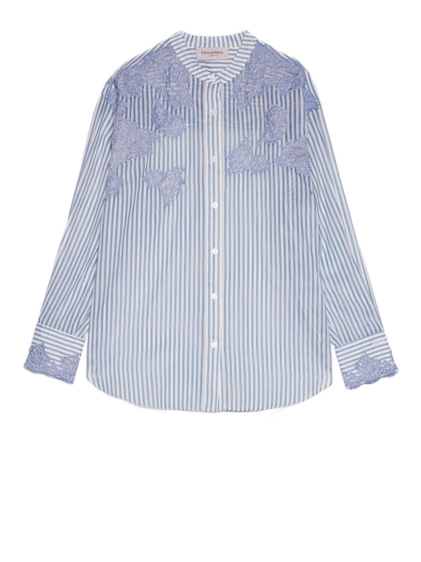 Ermanno Firenze Long-Sleeved Striped Shirt With Lace Detail