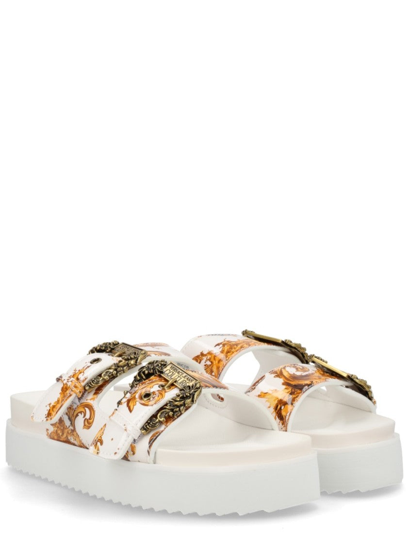 Versace Jeans Couture Arizona White Baroque Print Sandals