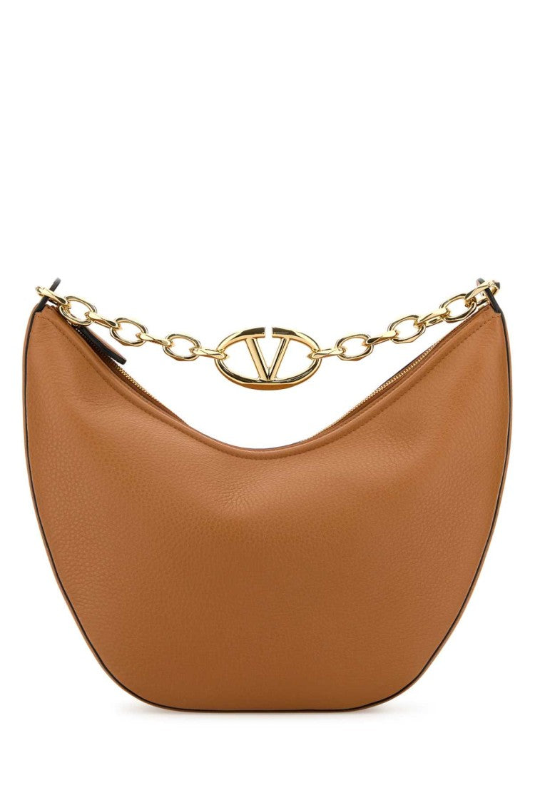 Valentino Garavani Camel Leather Medium Hobo Vlogo Moon Handbag