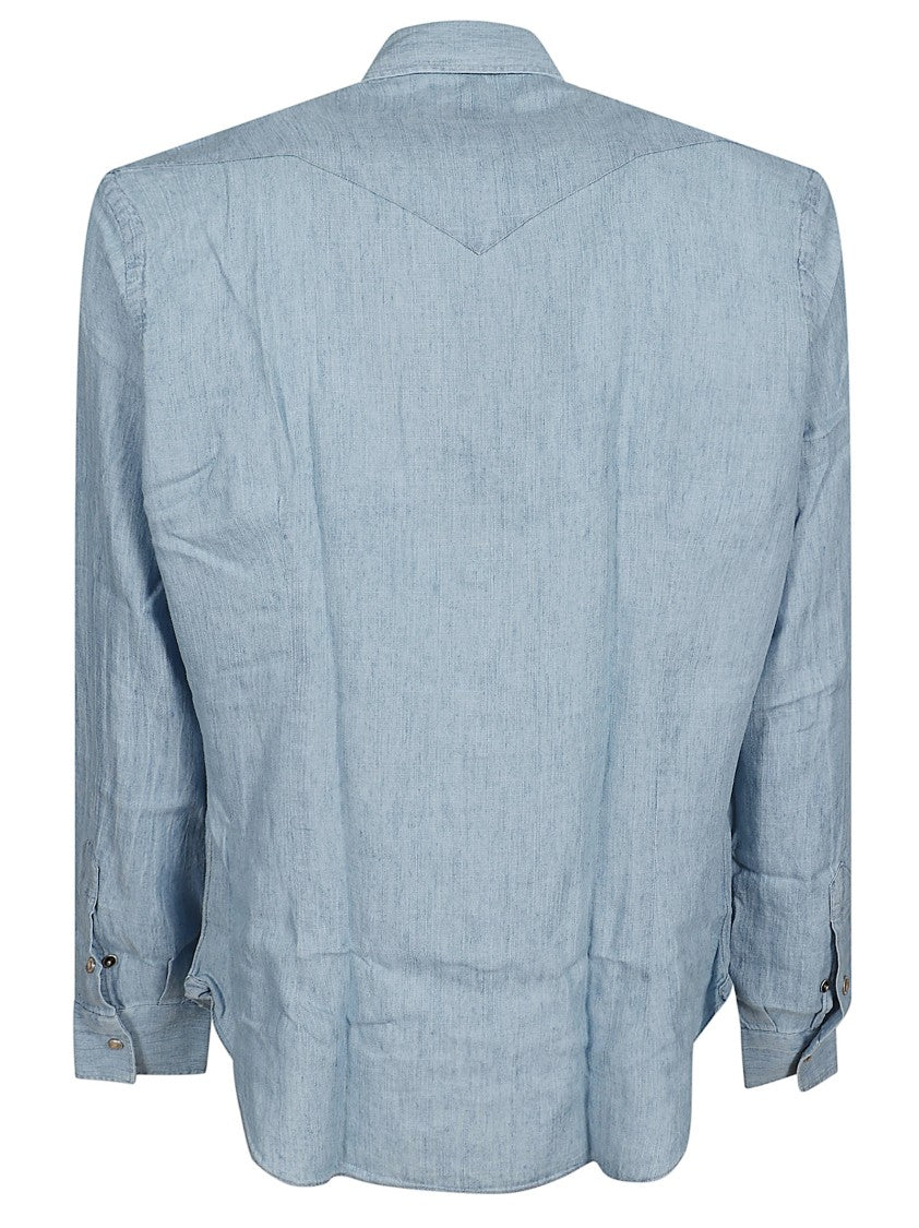 Eleventy Texas Denim Shirt With Snap Button Closure And Chest Pockets