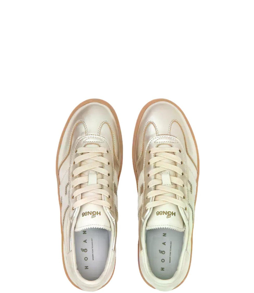 Hogan Gold Calfskin Mutton Metallic Low-Top Sneakers