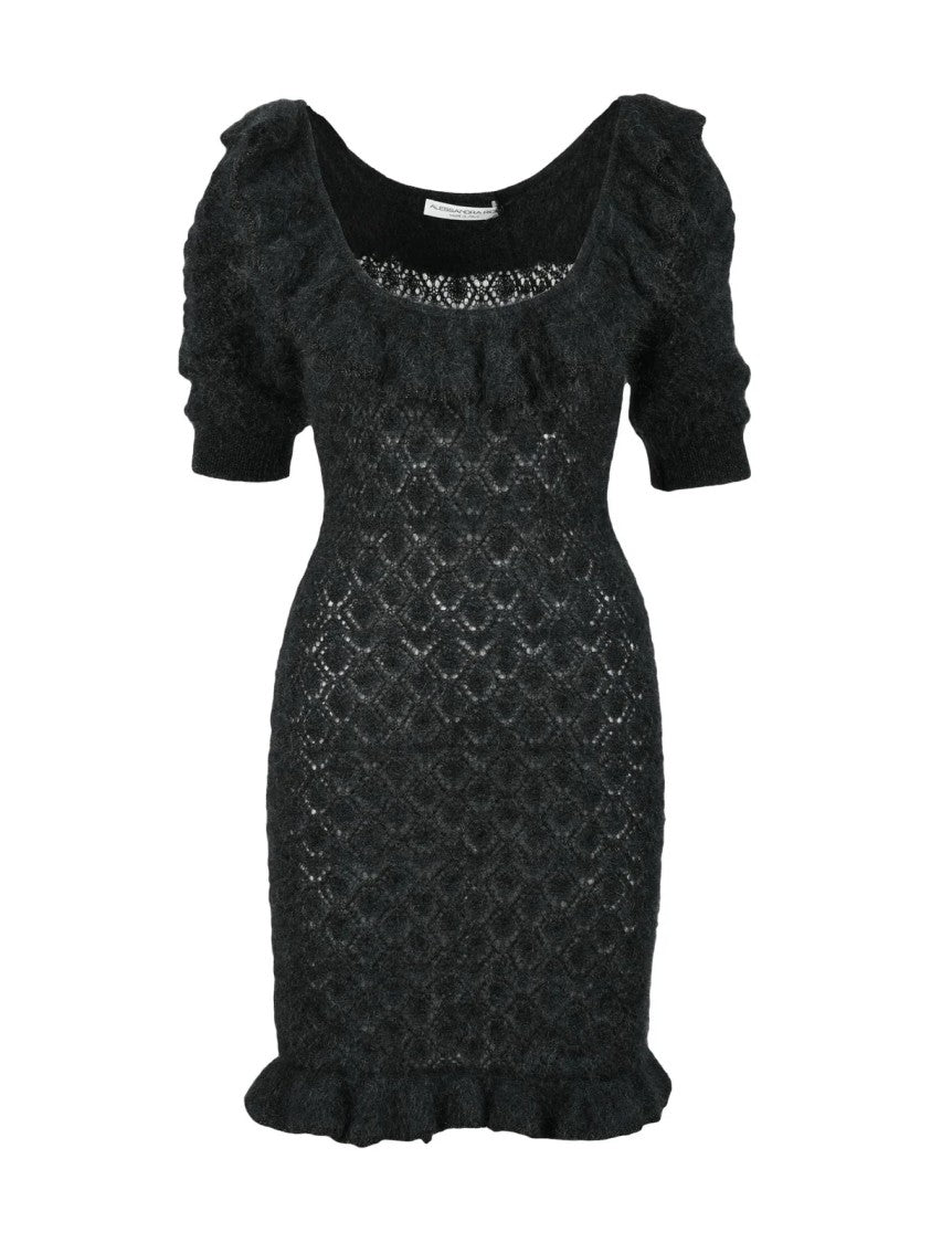 Alessandra Rich Black Mohair Polyamide Wool Women Dress