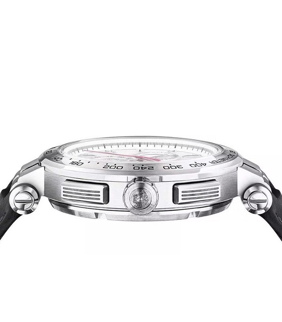 Versace Chronograph Stainless Steel Versace Aion Watch With Black Leather Strap