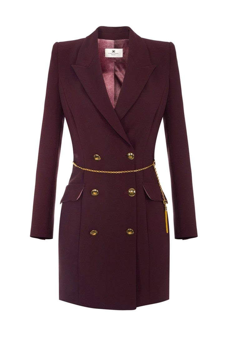 Elisabetta Franchi Merlot Double-Breasted Chain Accent Polyester-Blend Mini Dress