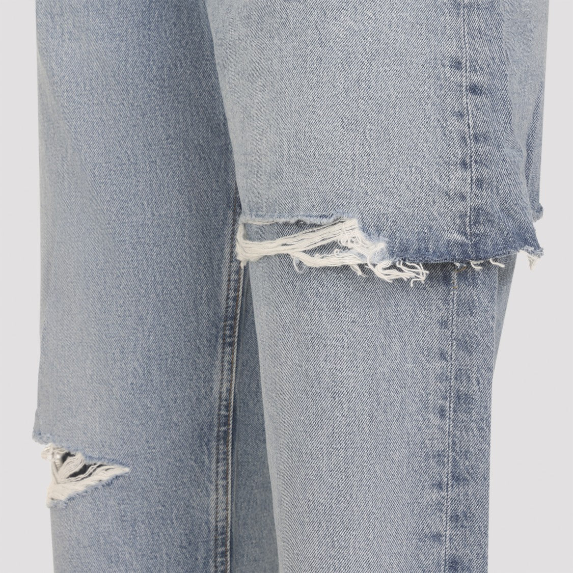 Agolde Light Blue Distressed Straight-Leg Jeans With Ripped Embellishments