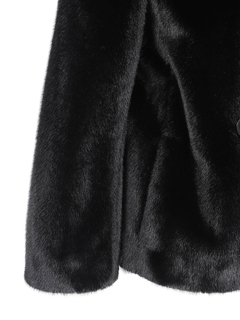 Max Mara Plush Faux Fur Short Double-Breasted Coat