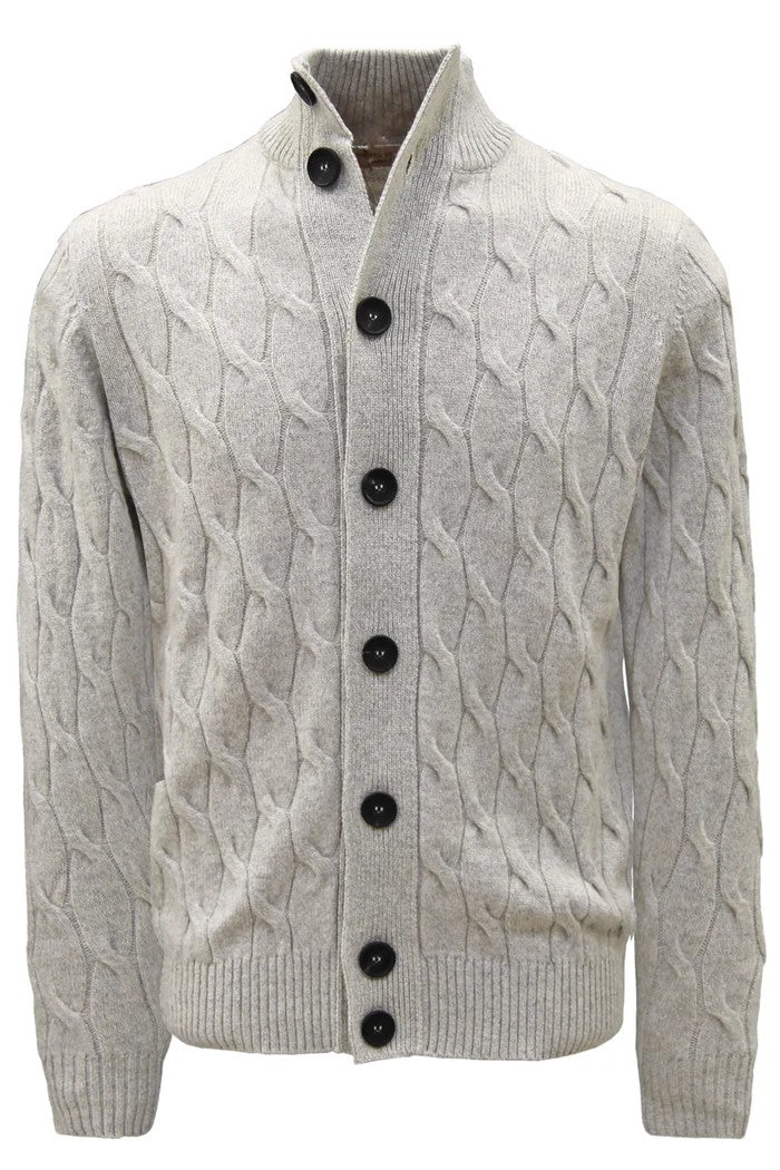 Filippo De Laurentiis Knit White Cardigan With High Ribbed Collar