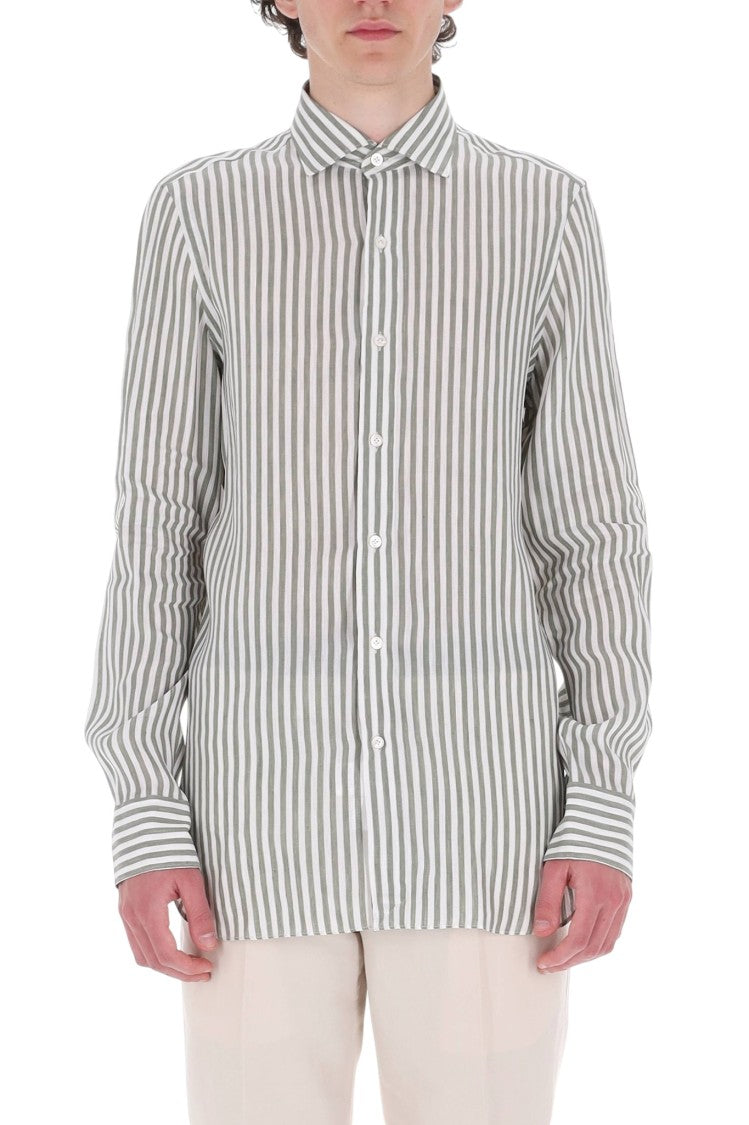 Finamore Gaeta Striped Linen-Lyocell Casual Shirt