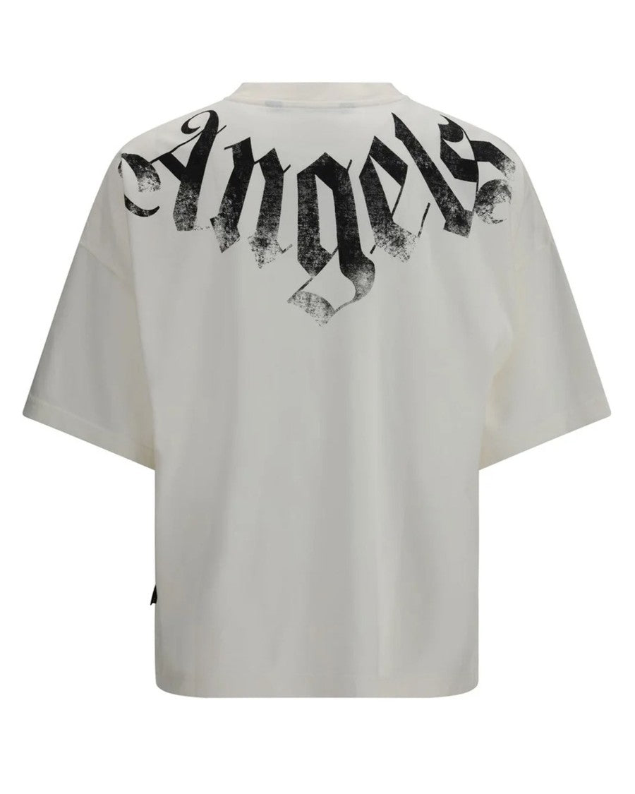 Palm Angels Off-White Big Neck Logo T-Shirt With Distressed Detailing