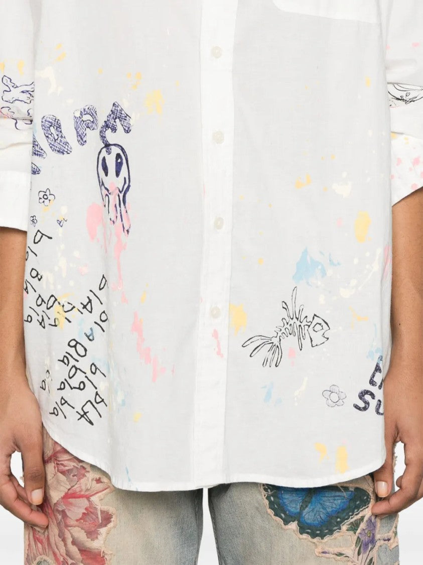 R13 Relaxed Fit Paint-Splatter Cotton Shirt