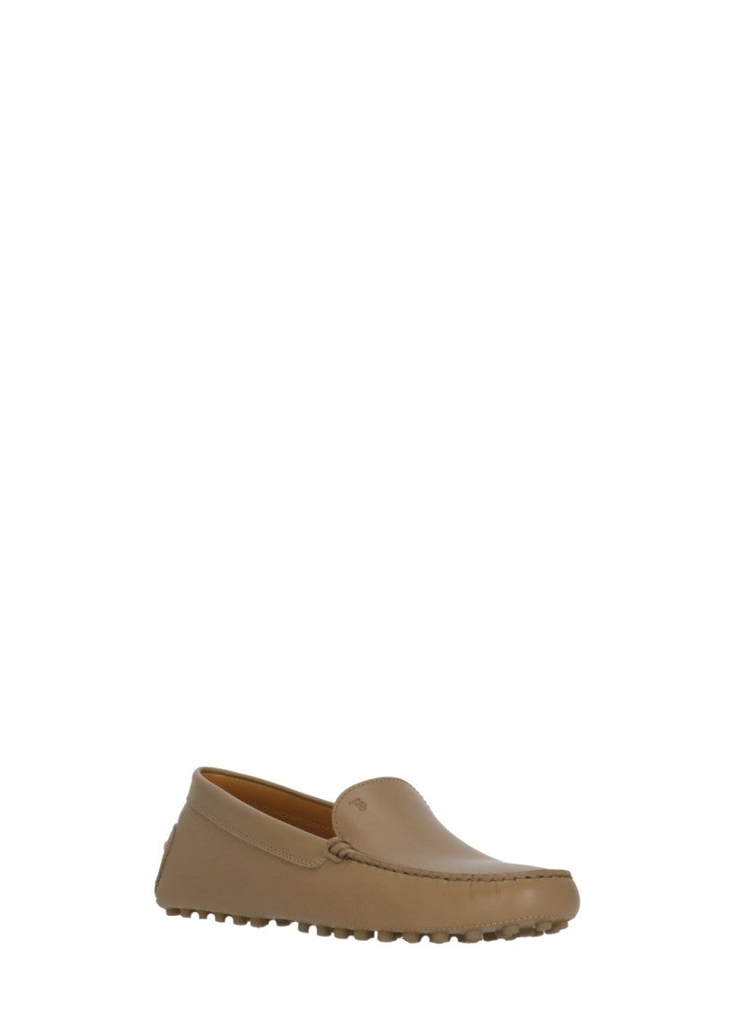 Tod's Brown Embossed Logo Leather Loafers