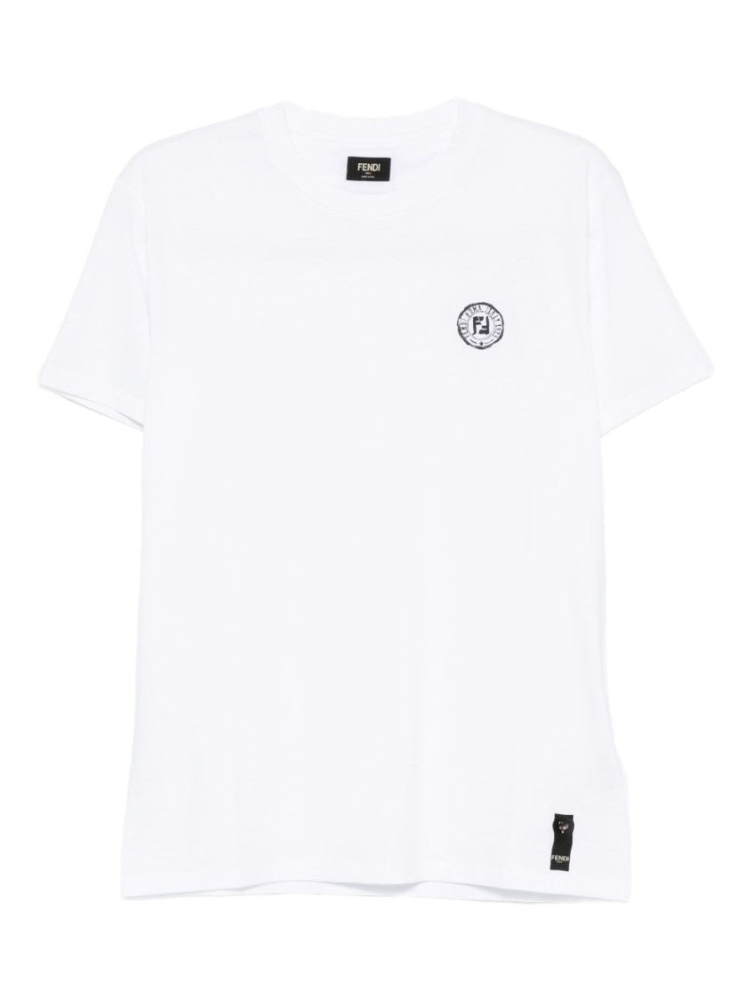 Fendi Short-Sleeve T-Shirt With Round Embroidered Logo