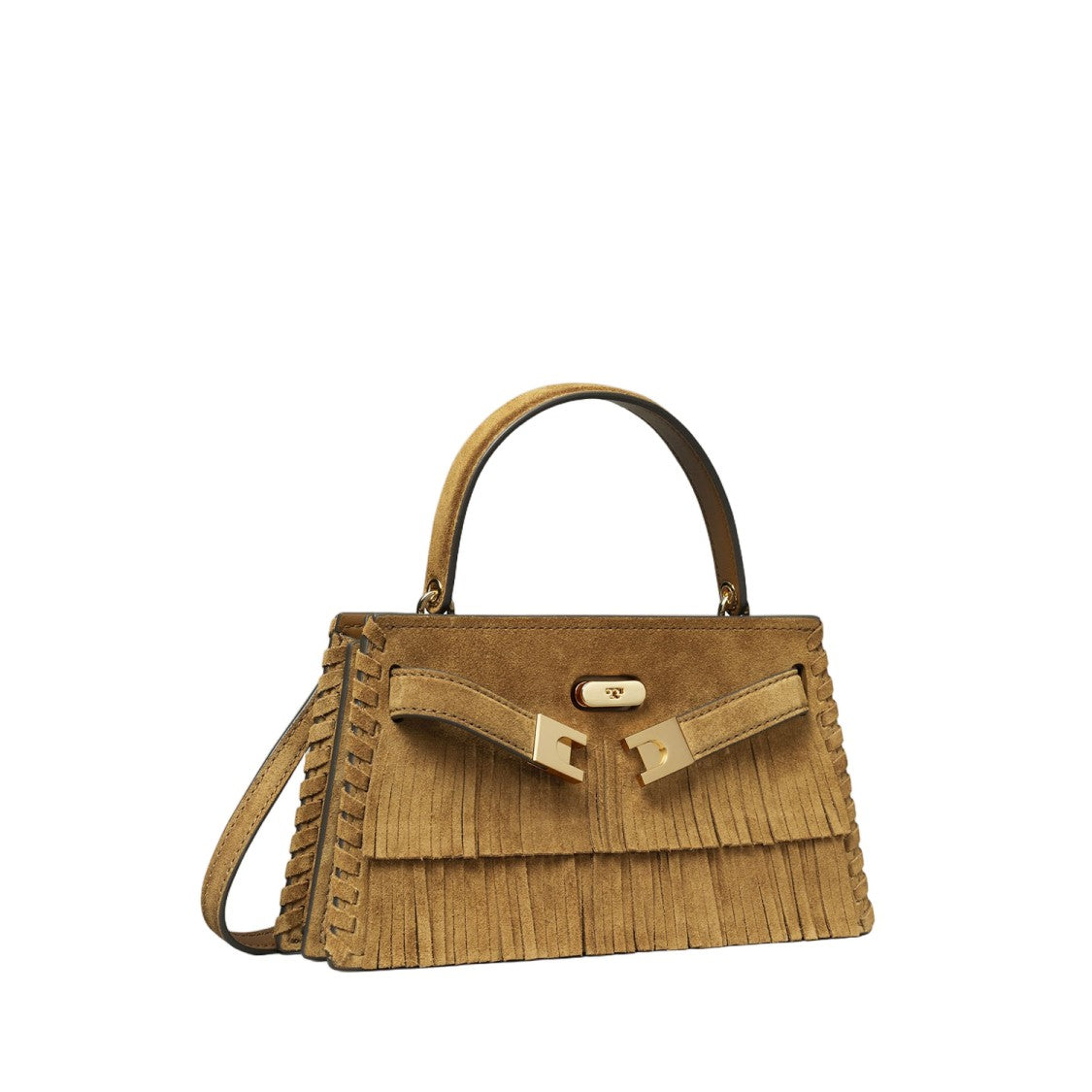 Tory Burch Fringed Structured Suede Handbag With Multi-Compartment Design
