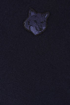 Maison Kitsuné Cropped Wool Cardigan With Royal Blue Accents