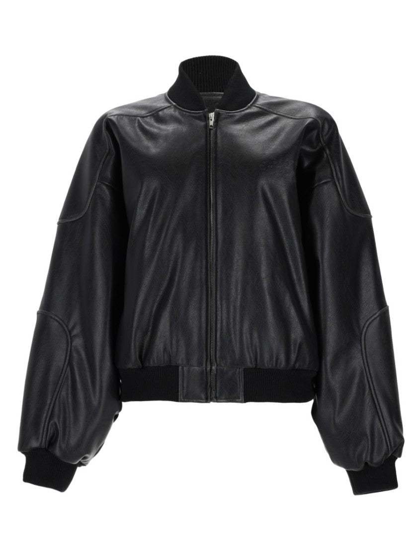 Mm6 By Maison Margiela Relaxed Black Sports Jacket With Balloon Sleeves And Glossy Finish