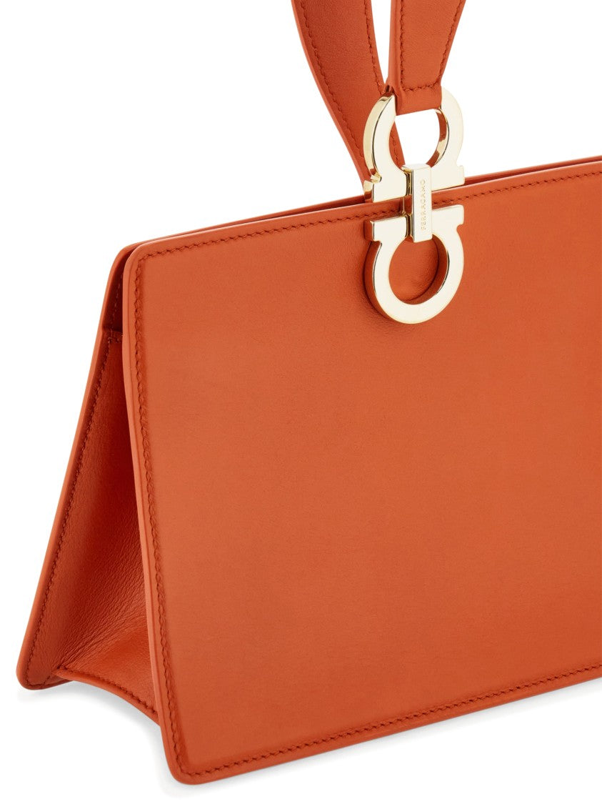 Ferragamo Rectangular Orange Clutch With Gold-Tone Clasp
