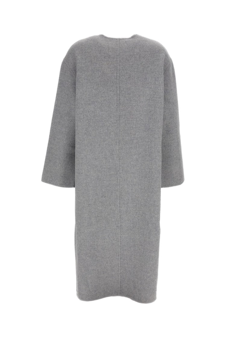Erdem Grey Floral Print Double Face Wool Belted Robe Coat