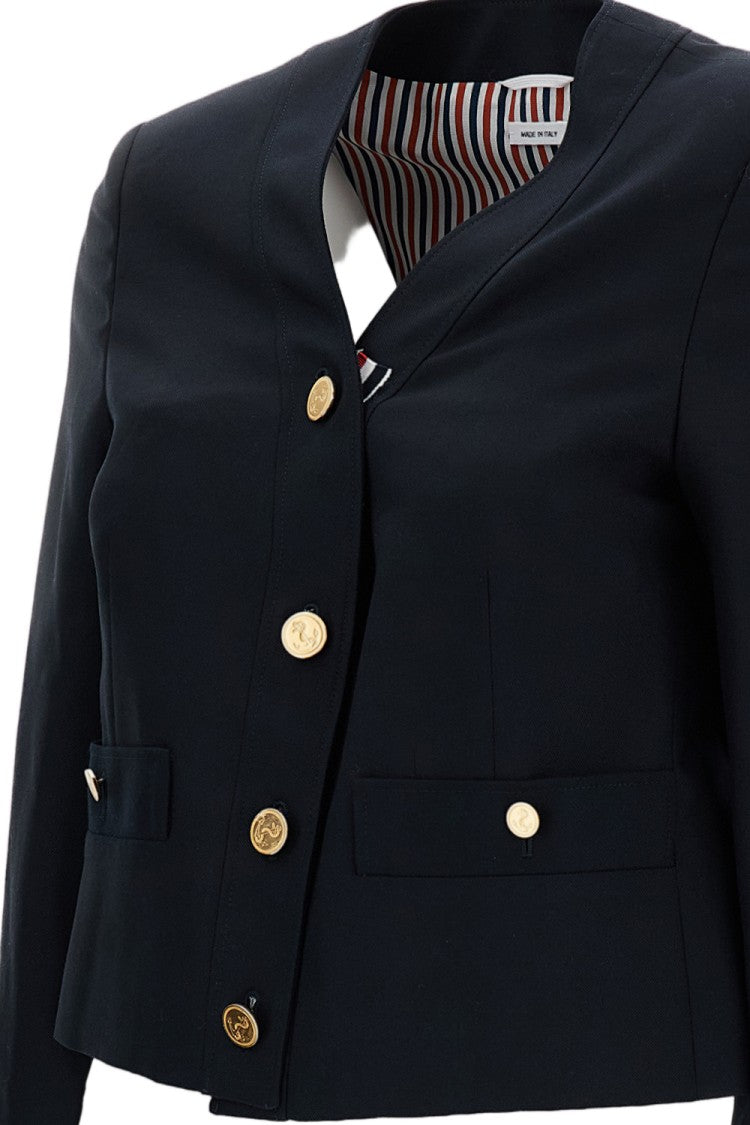 Thom Browne Boxy V-Neck Jacket In Hopsack Suiting