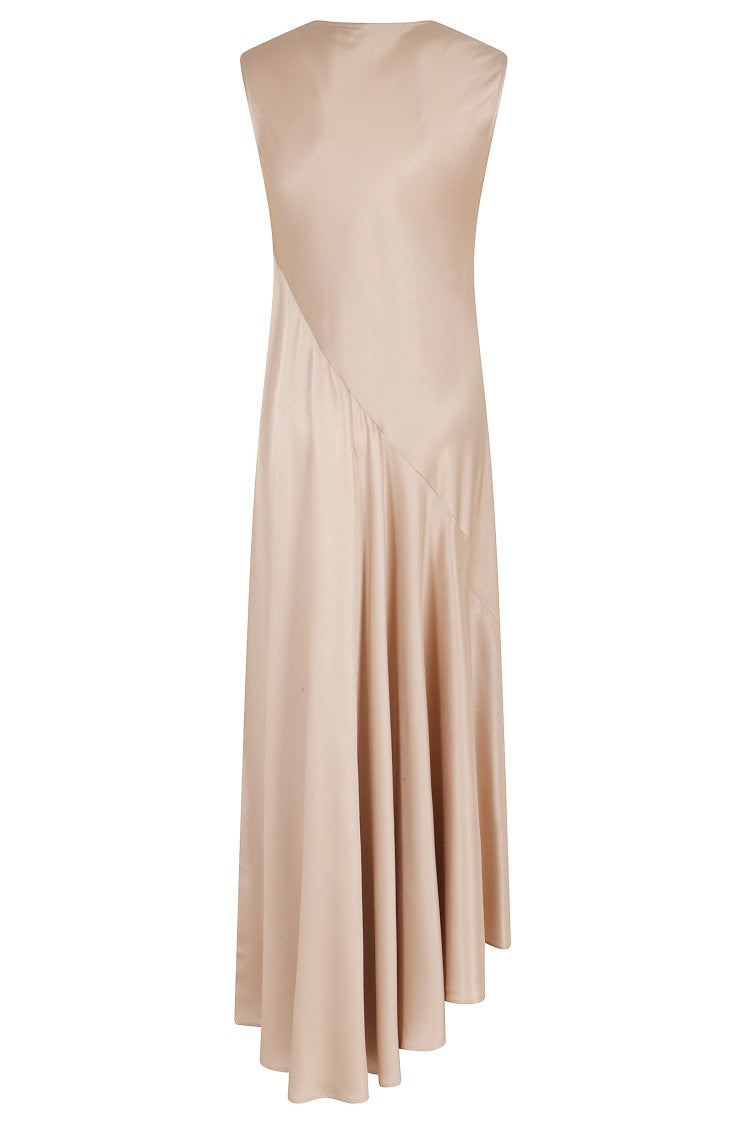 Antonelli Beige Natasha V-Neck Asymmetrical Acetate-Blend Midi Dress