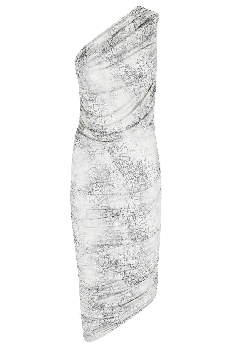 Federica Tosi Sand Python One-Shoulder Draped Polyamide Midi Dress