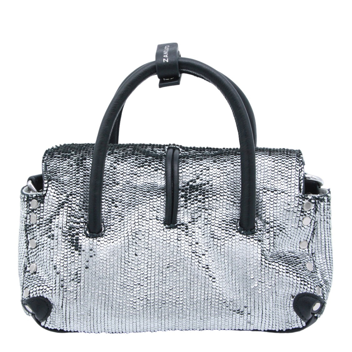 Zanellato Textured Silver Sequin Handbag With Black Accents