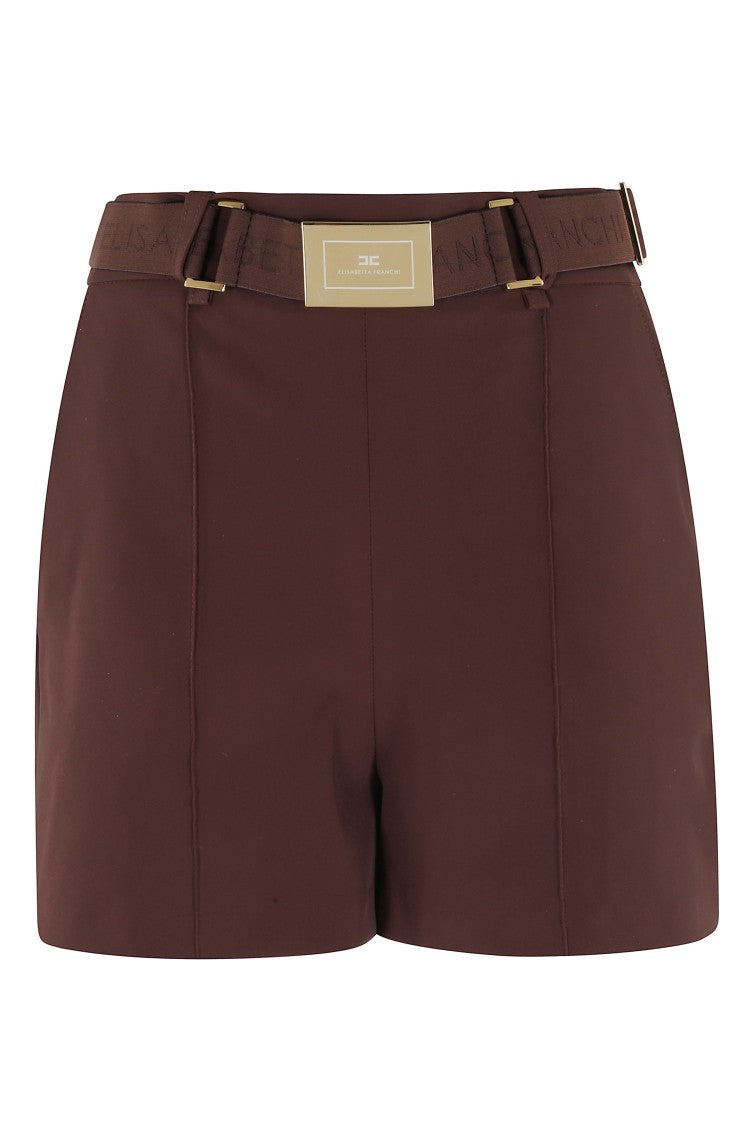 Elisabetta Franchi Brown Safari Camel Belted Polyamide Shorts