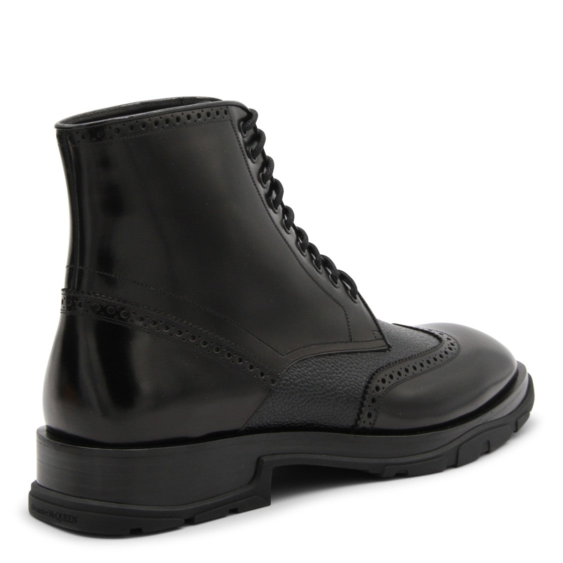 Alexander Mcqueen Black Leather Lace Up Boots