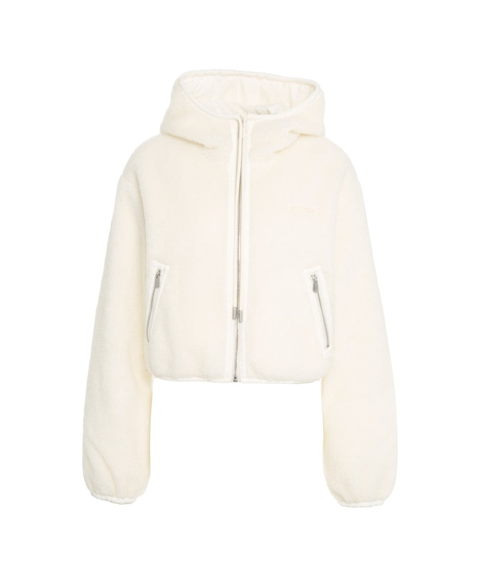 Pinko Cropped Faux Fur Jacket With Hood And Zippered Pockets