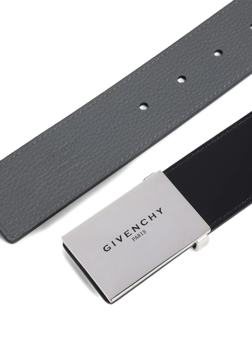 Givenchy Metal Plaque Black Calf Leather Belt