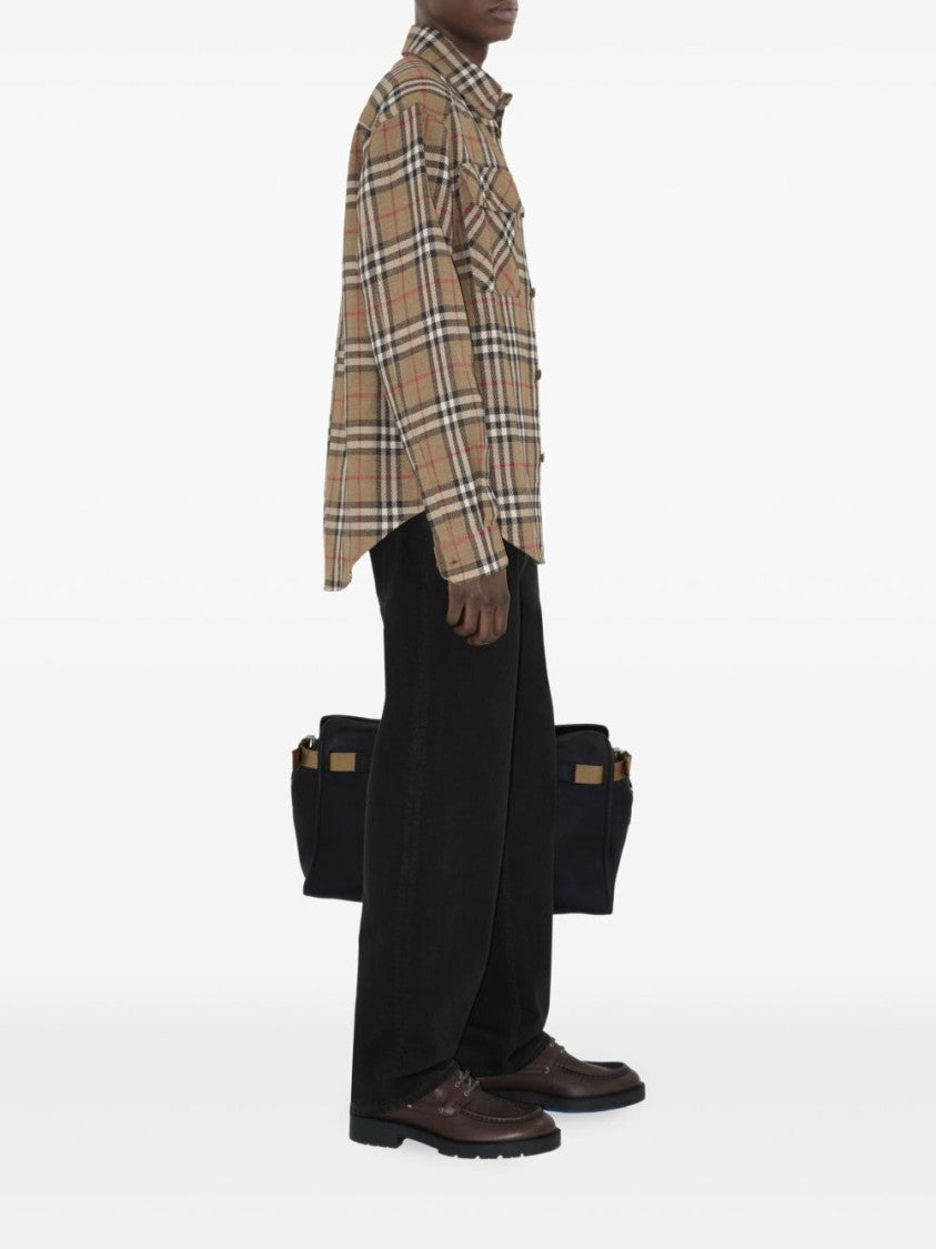 Burberry Beige Checked Shirt With Classic Collar