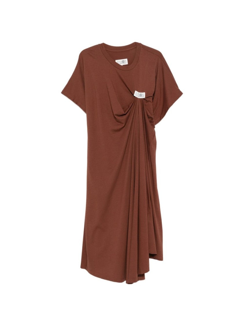 Mm6 By Maison Margiela Asymmetrical Brown Midi Dress With Draped Detail