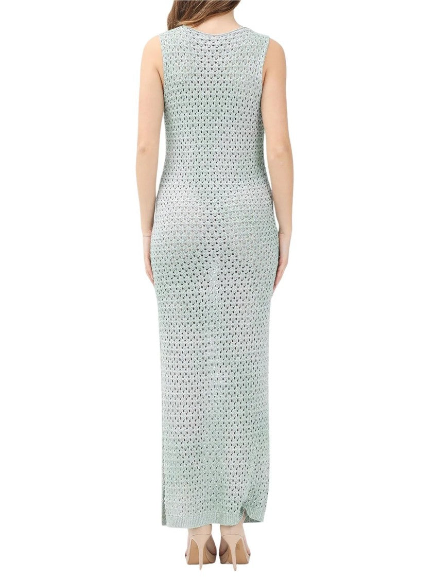 Akep Green Viscose Polyester Straight Knit Dress
