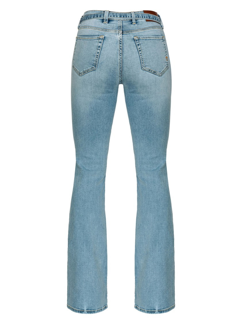 Pinko Flared Vintage Blue Jeans With Love Birds Diamond Cut Buckle