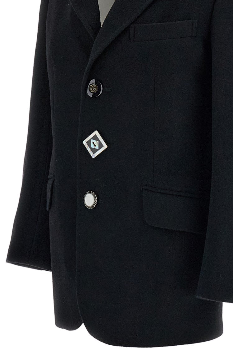 Junya Watanabe Black Wool-Cashmere Jewel Button Single-Breasted Jacket