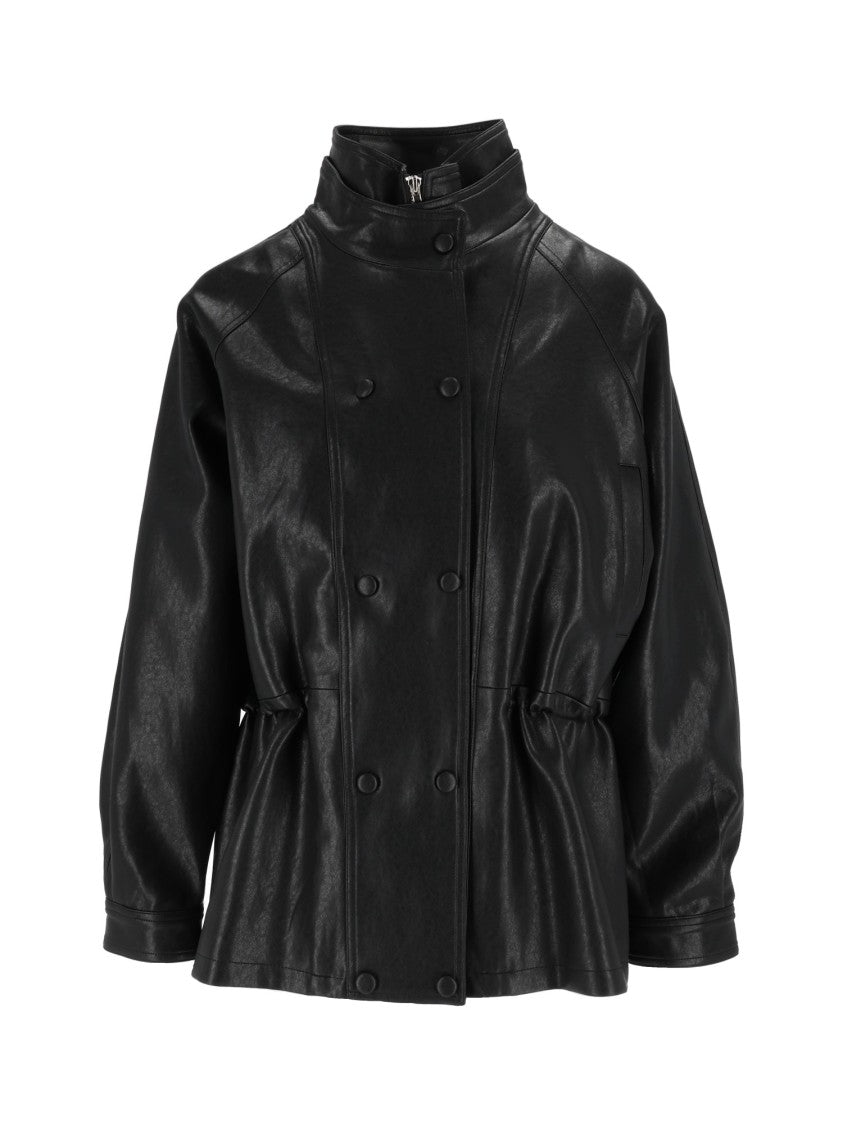 Eleh Black Shiny High Collar Double-Breasted Jacket