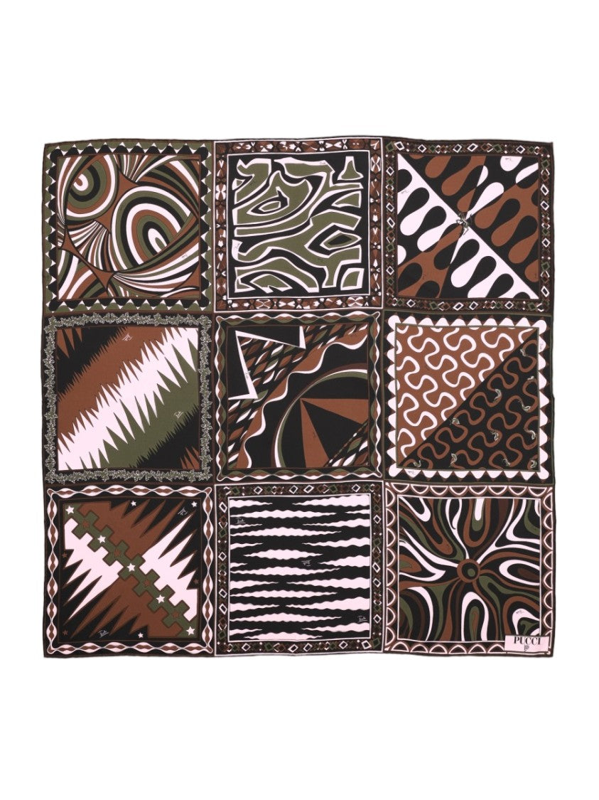 Pucci Brown Abstract Geometric Silk Foulard