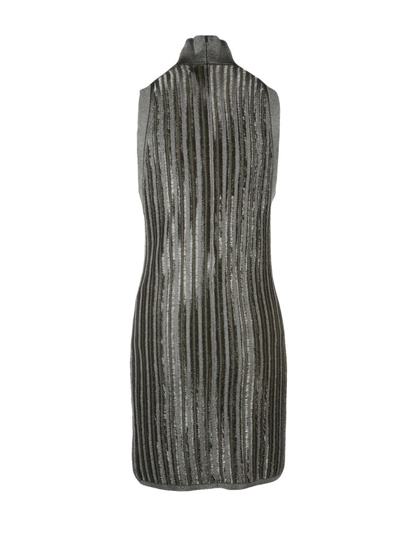 Tom Ford Ribbed Short Dress In Olive Green With High Neckline