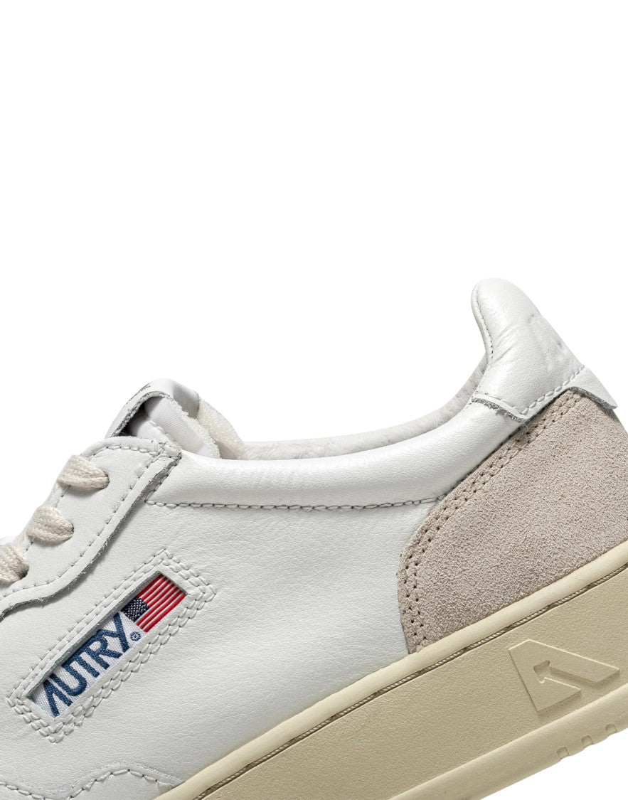 Autry Autry Medalist Low White Leather And Beige Suede Sneakers